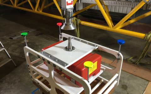 Photograph of model ROV with coloured markers used used for testing in STL workshop